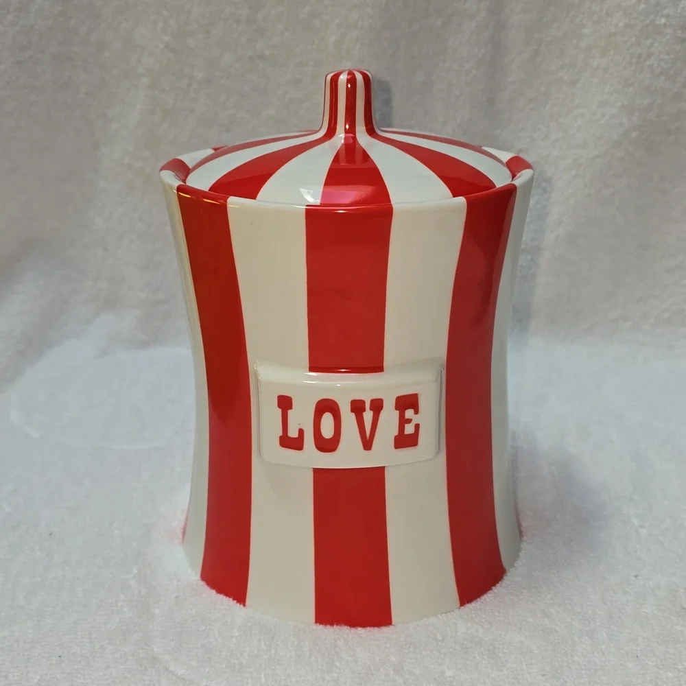 Jonathan Adler Red and White Striped Canister